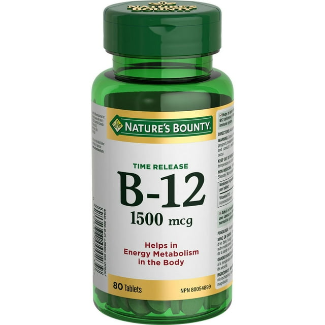 NATURE'S BOUNTY Vitamin B-12, Time Release, Helps in Energy Metabolism, Helps Form Red Blood Cells, Helps Prevent B-12 Deficiency, Helps the Immune System, Tablets 80