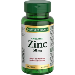 NATURE'S BOUNTY Zinc, 50 mg, Aide à la fonction immunitaire, Aide la métabolisation des nutriments, Aide Formation de tissus, Pour une bonne santé & Peau saine, Caplets 100