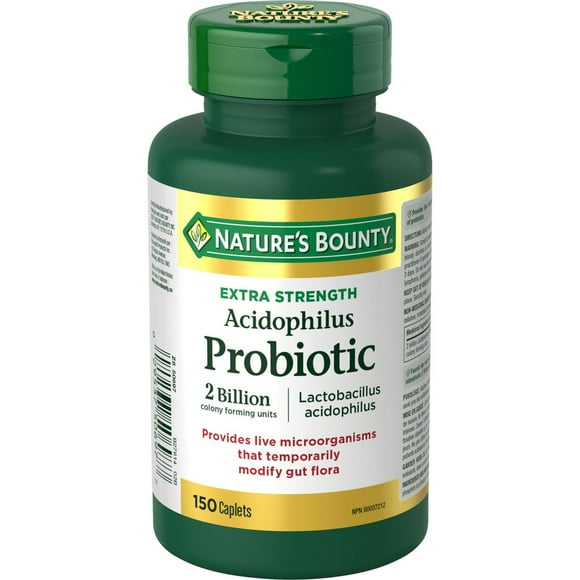 NATURE'S BOUNTY Extra Strength Acidophilus Probiotic, Lactobacillus Acidophilus, Temporarily Modifies Gut Flora, Live Microorganisms, 2 Billion Colony Forming Units,150 Caplets 150.0 count, 150 Caplets