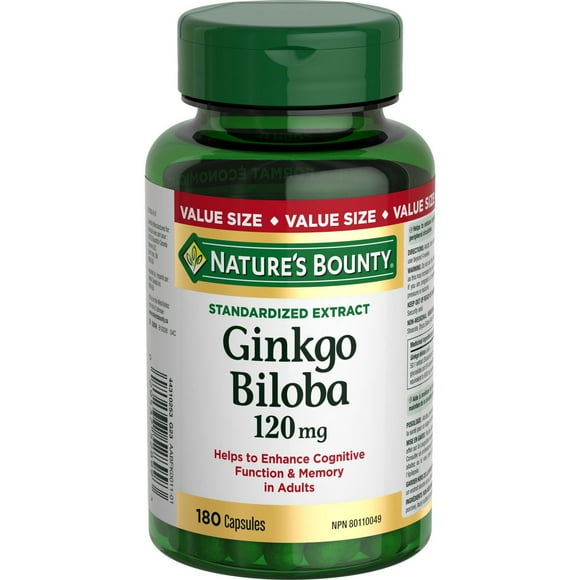 NATURE'S BOUNTY Gingko Biloba, 120 mg, Value Size, Helps to Enhance Cognitive Function, Helps to Support Peripheral Circulation, For Adults, 180 Capsules 180.0 count, 180 Capsules