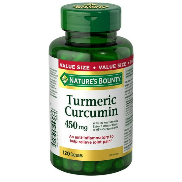 NATURE'S BOUNTY Turmeric Curcumin, 450 mg, Anti-inflammatory For Joint Pain, Aids Digestion, Antioxidant, Value Size, Capsules 120.0 count, 120 Capsules