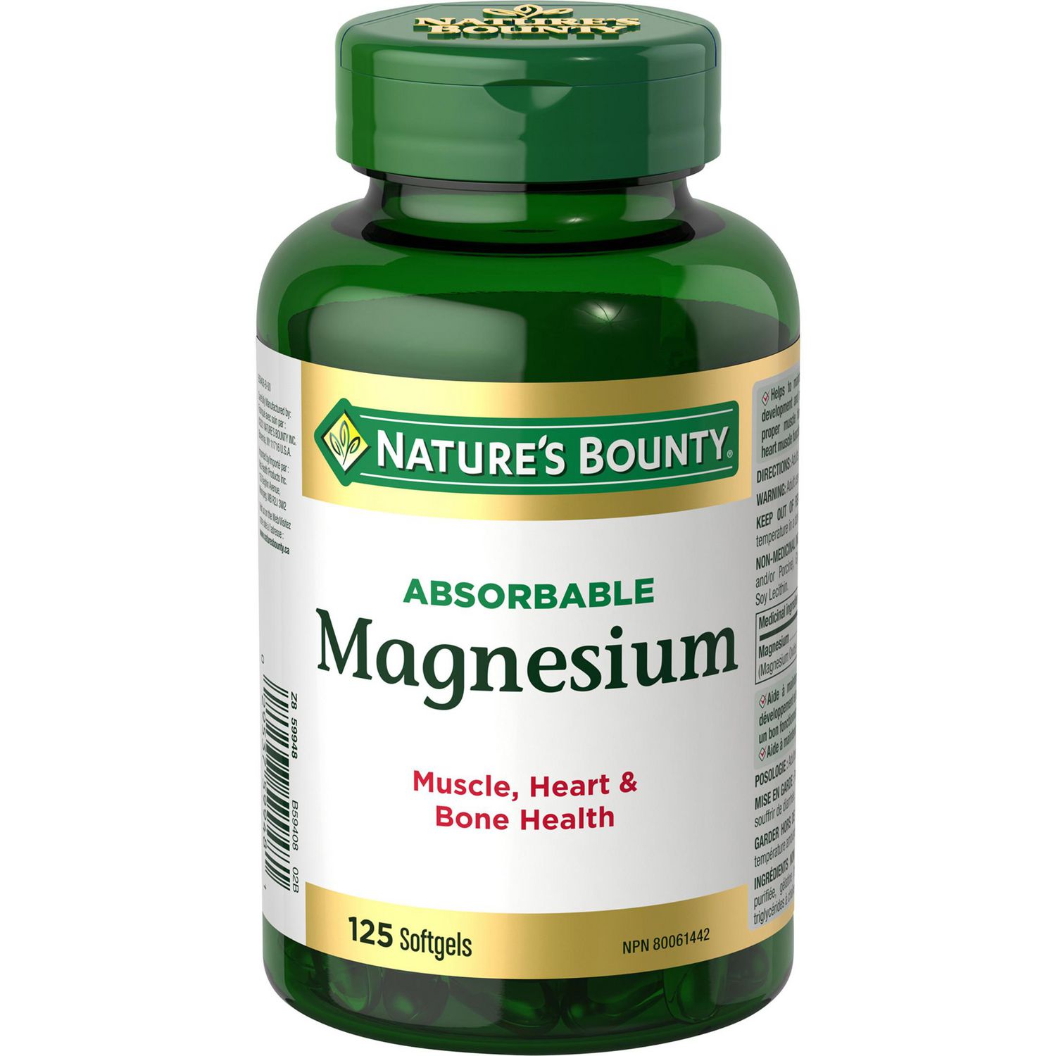 NATURE'S BOUNTY Magnesium, Absorbable, For Muscle, Heart & Bone Health, 400 mg, 125 Softgels