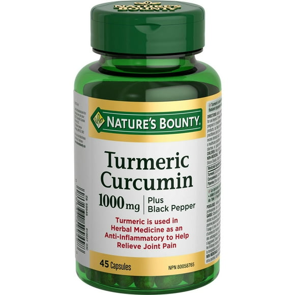 NATURE'S BOUNTY Turmeric Curcumin Plus Black Pepper, 1000 mg, Anti-inflammatory For Joint Pain, Aids Digestion, Antioxidant, Capsules 45.0 count, 45 Capsules