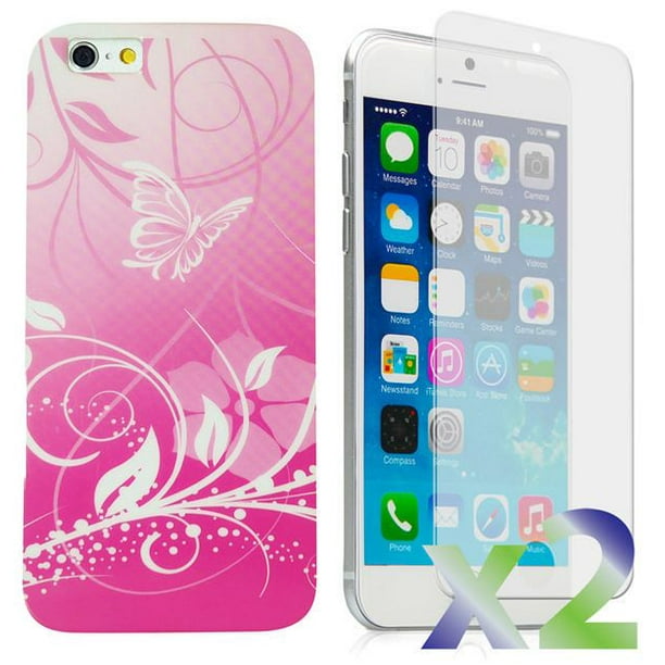 Étui Exian pour iPhone 6 Plus à motif de papillons et fleurs - rose