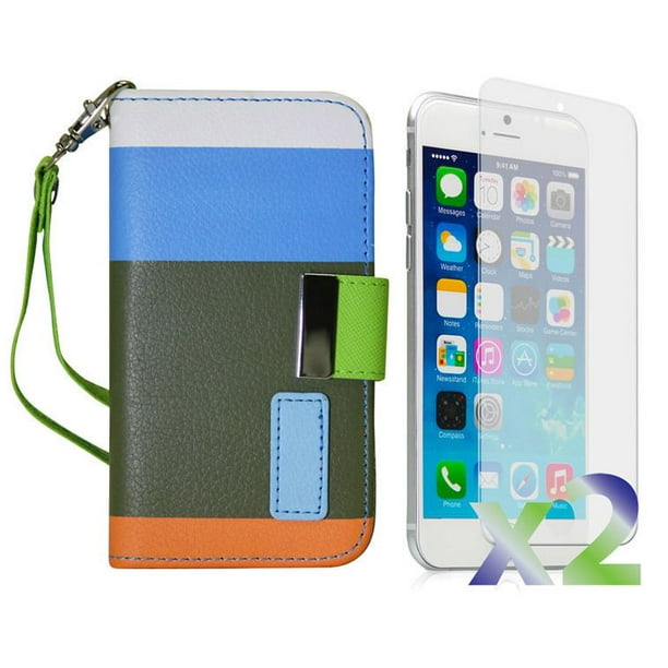 Étui portefeuille d'Exian pour iPhone 6 Plus - bleu, vert et orange