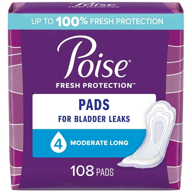 Poise Incontinence Pads for Women, 4 Drop, Moderate Absorbency, Long, 108Ct  