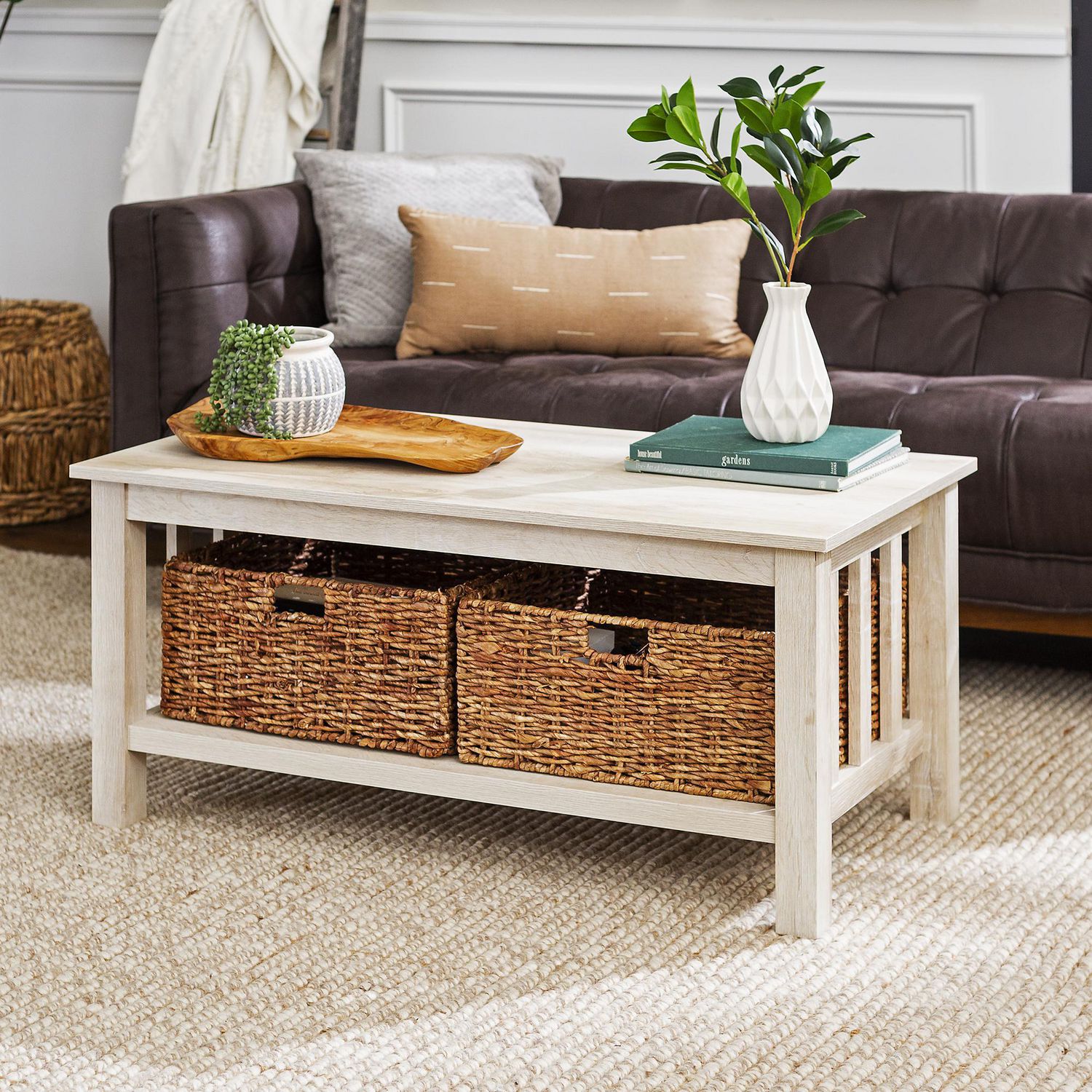 Oak coffee table 2024 with baskets