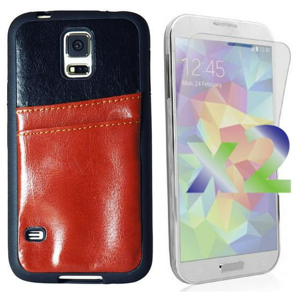 Étui Exian en cuir avec fente pour cartes pour Samsung Galaxy S5 - brun