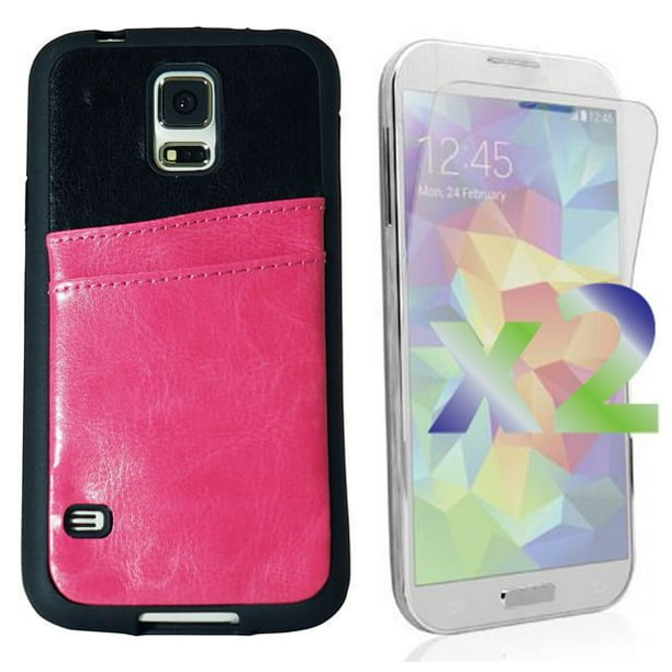Étui Exian en cuir avec fente pour cartes pour Samsung Galaxy S5 - rose