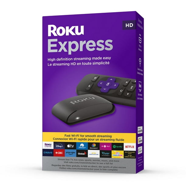 Roku Express (Nouveau, 2023) Lecteur de « streaming » HD avec câble HDMI haute vitesse et télécommande simple (sans commandes de la télé), configuration guidée et Wi-Fi rapide