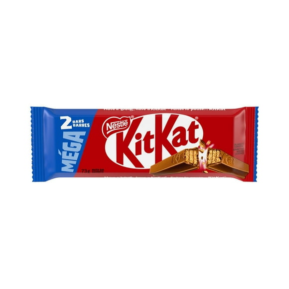 KIT KAT Mega Size, Two 4-finger Wafer Bars, Crispy Wafers Enrobed in Smooth Milk Chocolate, Made With Sustainably Sourced Cocoa, Prepared In Canada, 73 g