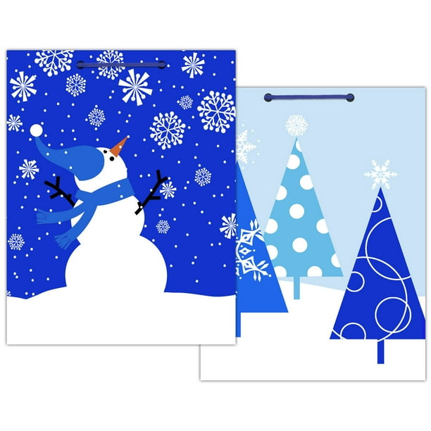 Paq. de grands sacs cadeaux Hallmark Bonhomme de neige et flocons/Trio d'arbres (Exclusivité Walmart)