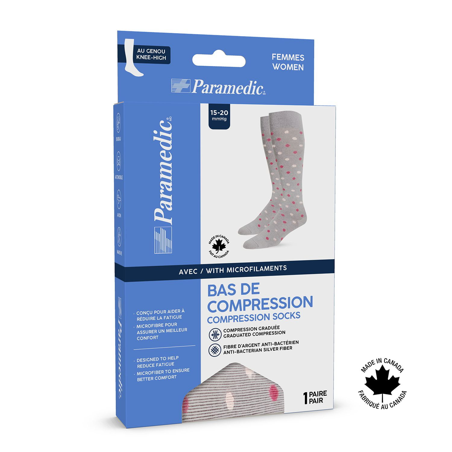 Paramedic Compression Socks with Polka Dots for Women 15-20 mmHg - Large, Paramedic Stylish Knee-High Polka Dots, Compression Socks for Wowen, 15-20 mmHg