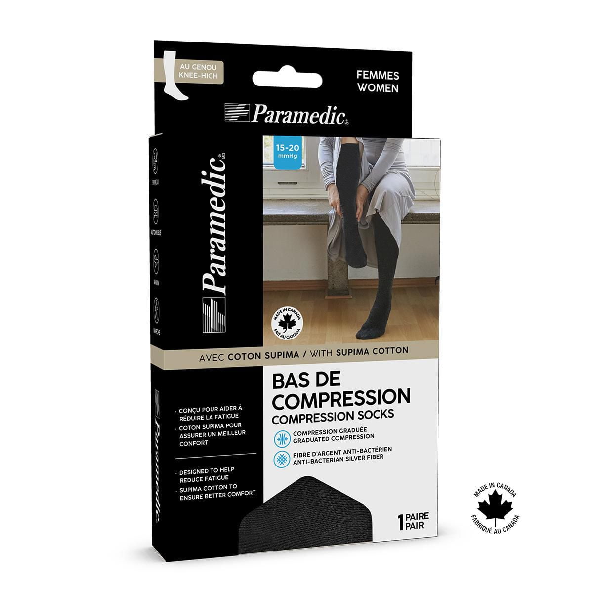 Paramedic Premium Compression Socks 15-20 mmHg Women Black (1 Pair) - Large, Paramedic Compression Socks for Women - Stylish Knee-High Premium Cotton, 15-20 mmHg