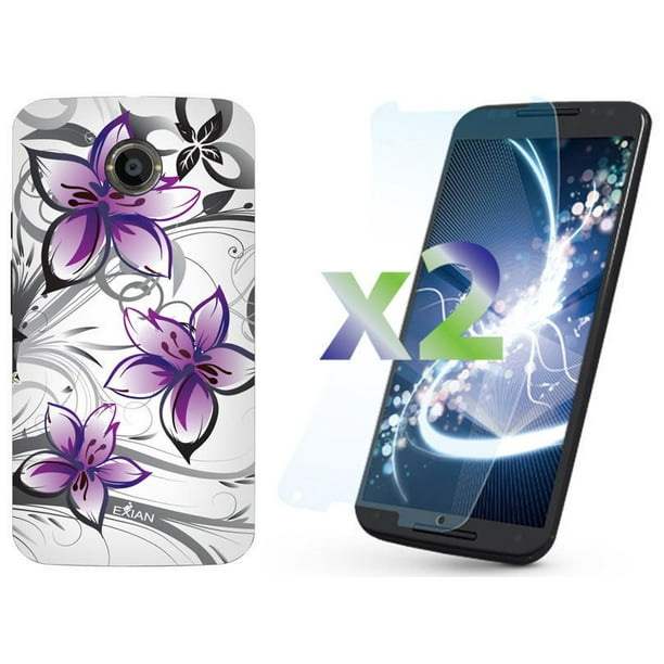 Étui Exian pour Moto X2 à motif floral - blanc et violet