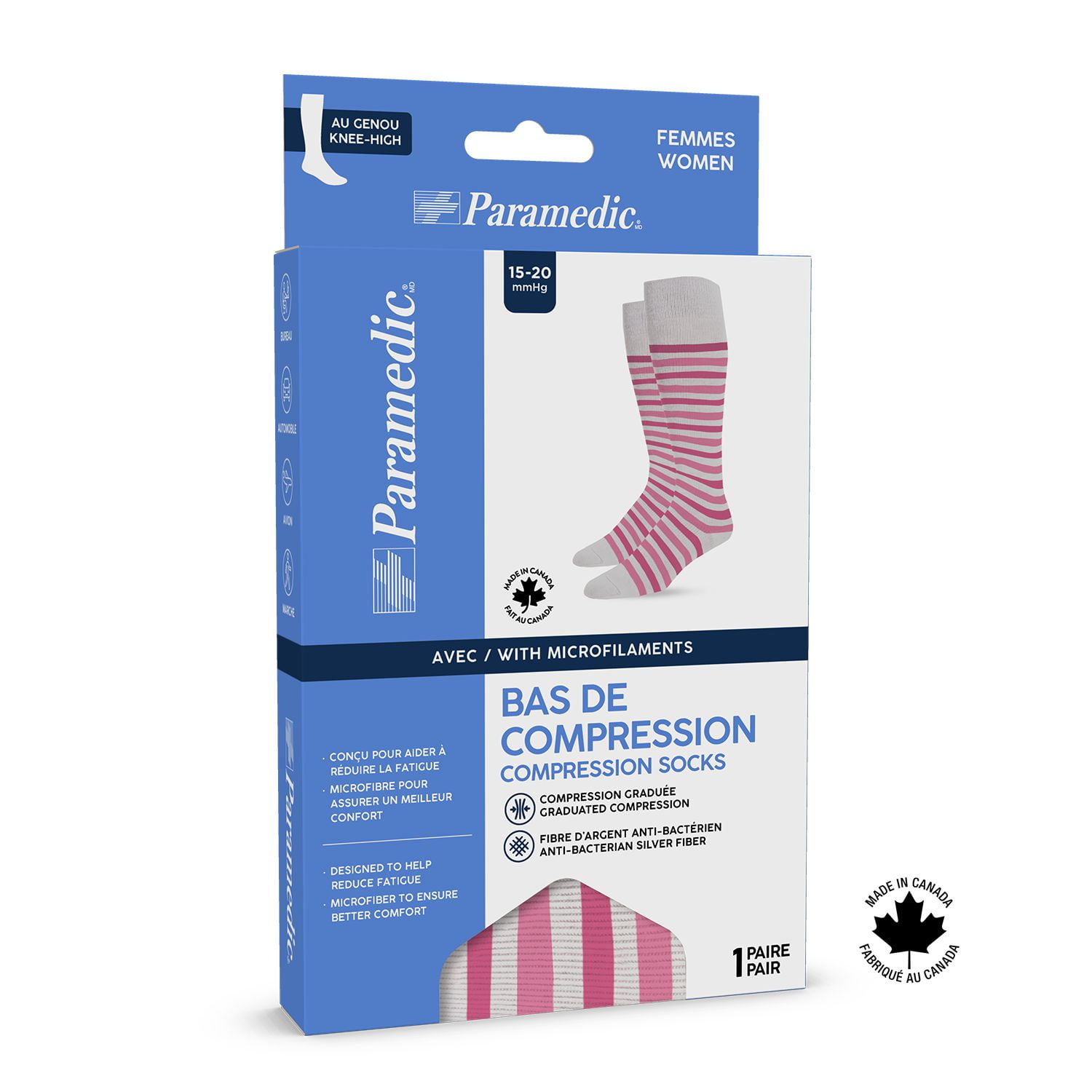 Paramedic Fashion Compression Socks 15-20 mmHg Women Stripes (1 Pair) - Medium, Stylish Knee-High Striped Paramedic Compression Socks for Women, 15-20mmHg