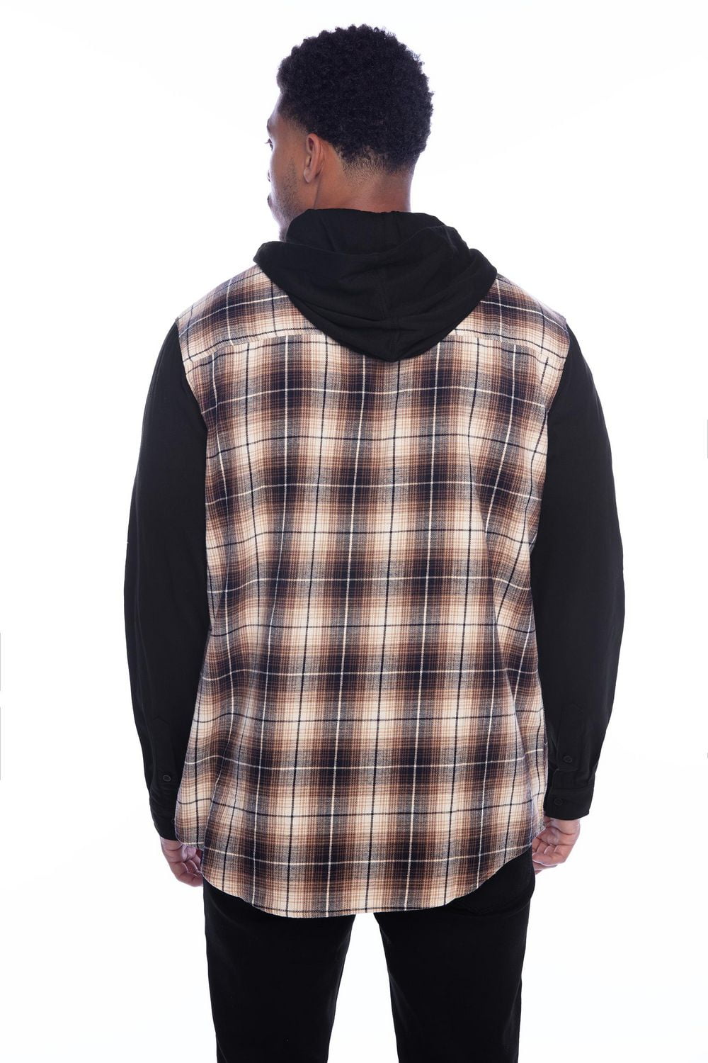 Jeaniologie™ Men’s Hooded Flannel Shirt with Knit Sleeves