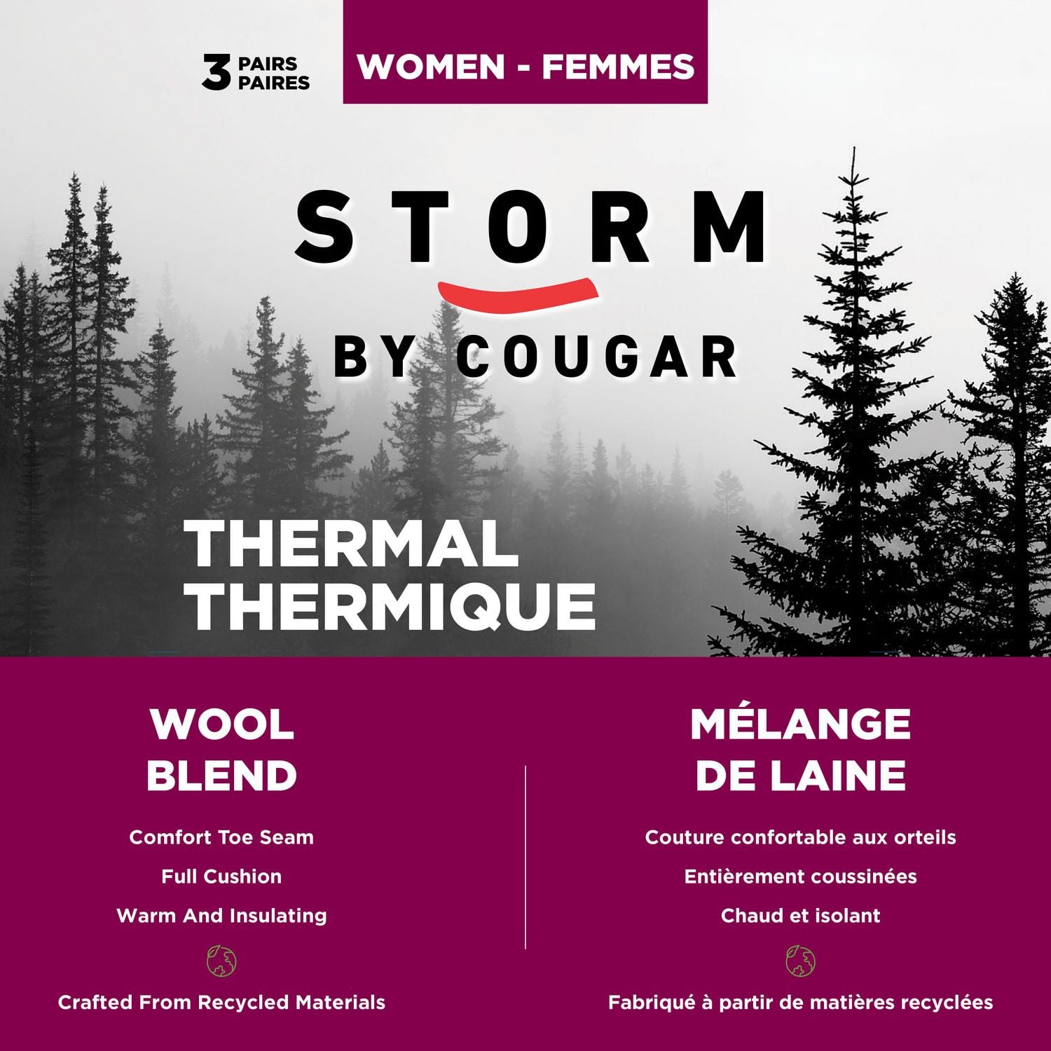 Women's Thermal Wool Crew Sock 3-Pack