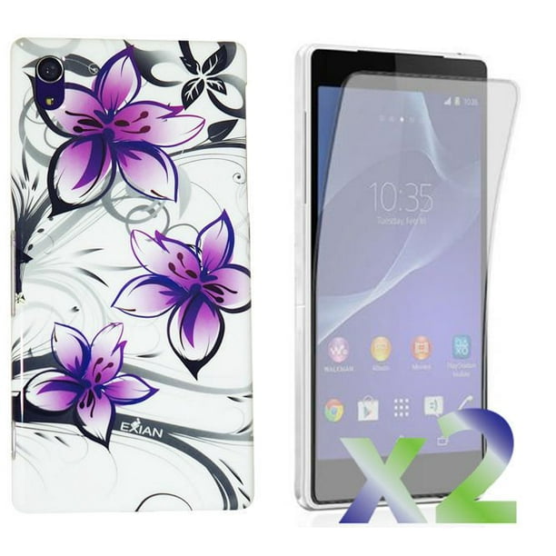 Étui Exian pour Xperia Z2 à motif floral - blanc et violet