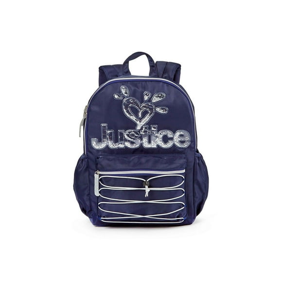Sac à dos de 17 po à compartiments multiples en nylon de marque Justice ™ pour filles avec logo scintillant et tirettes