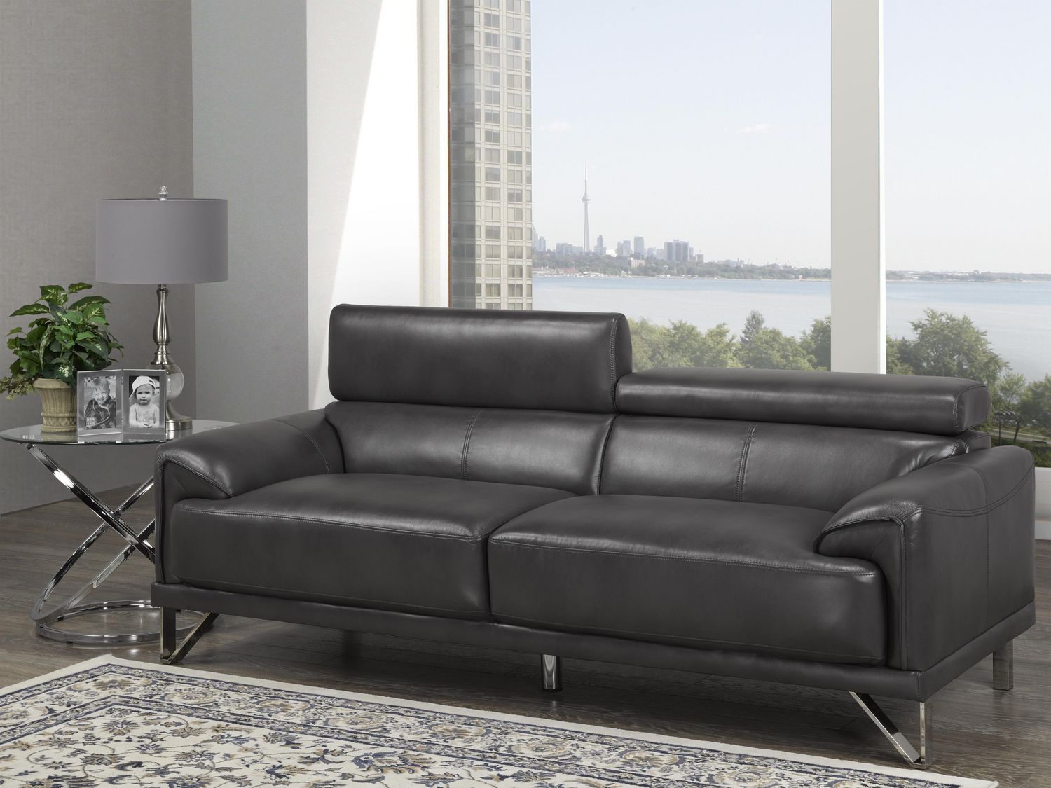 Layla 3-Seater Sofa with Adj. Headrest, Dark Grey | Walmart Canada