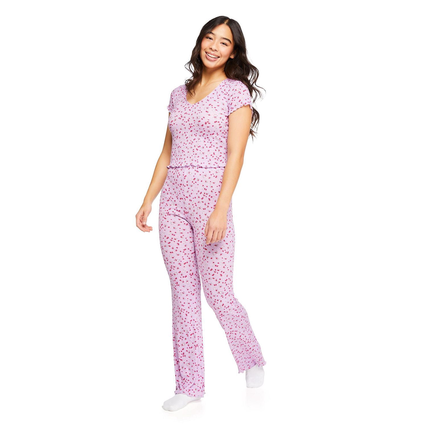 No Boundaries Women's Pointelle Tee 2-Piece Set