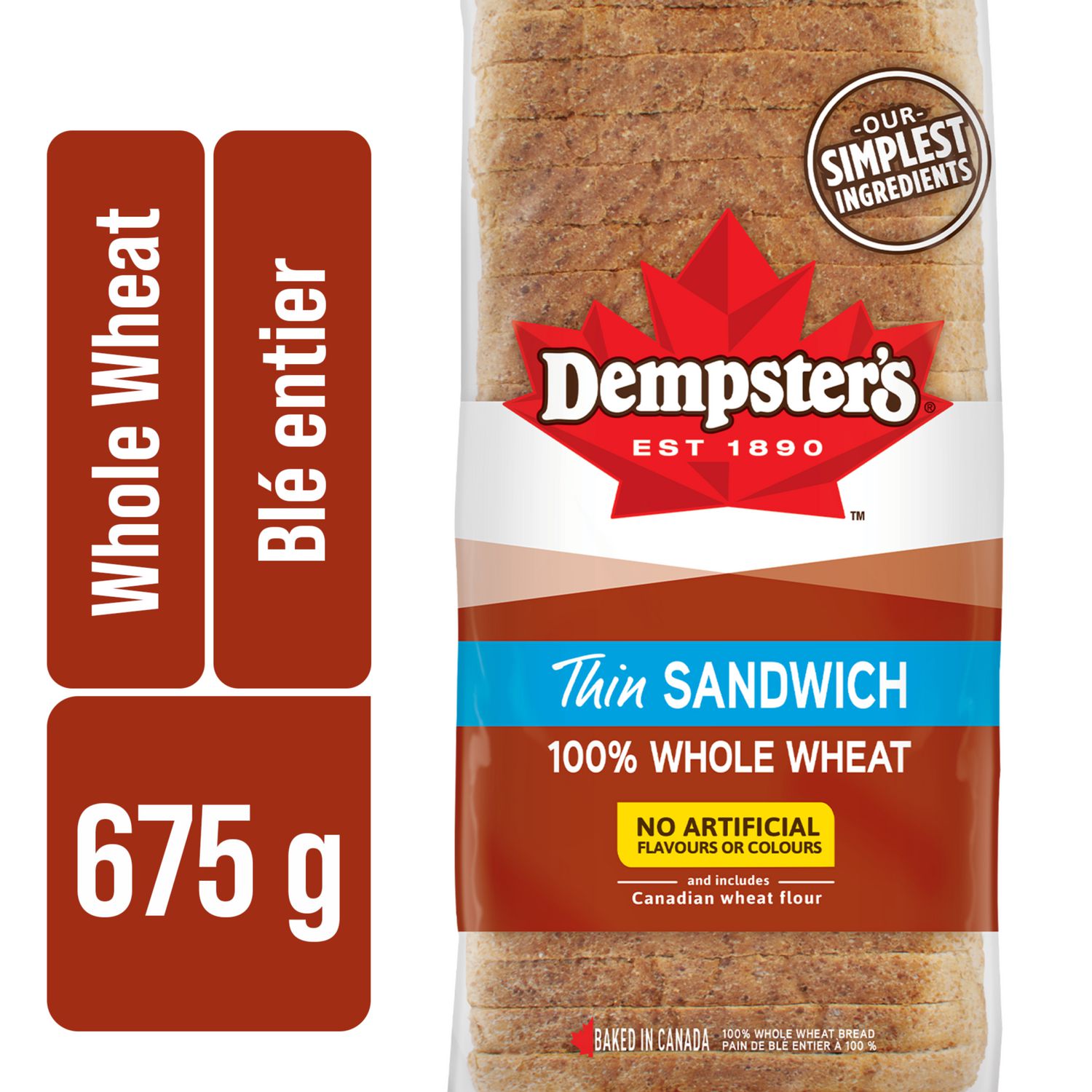 Dempster’s® 100% Whole Wheat Thin Sandwich Sliced Bread, 675 g