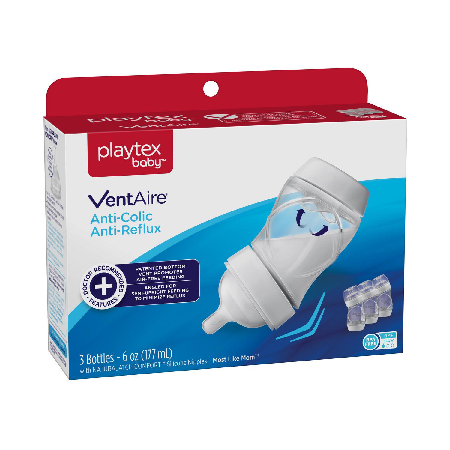 Playtex VentAire Advanced Wide With Slow Flow Nipple Bottles Oz