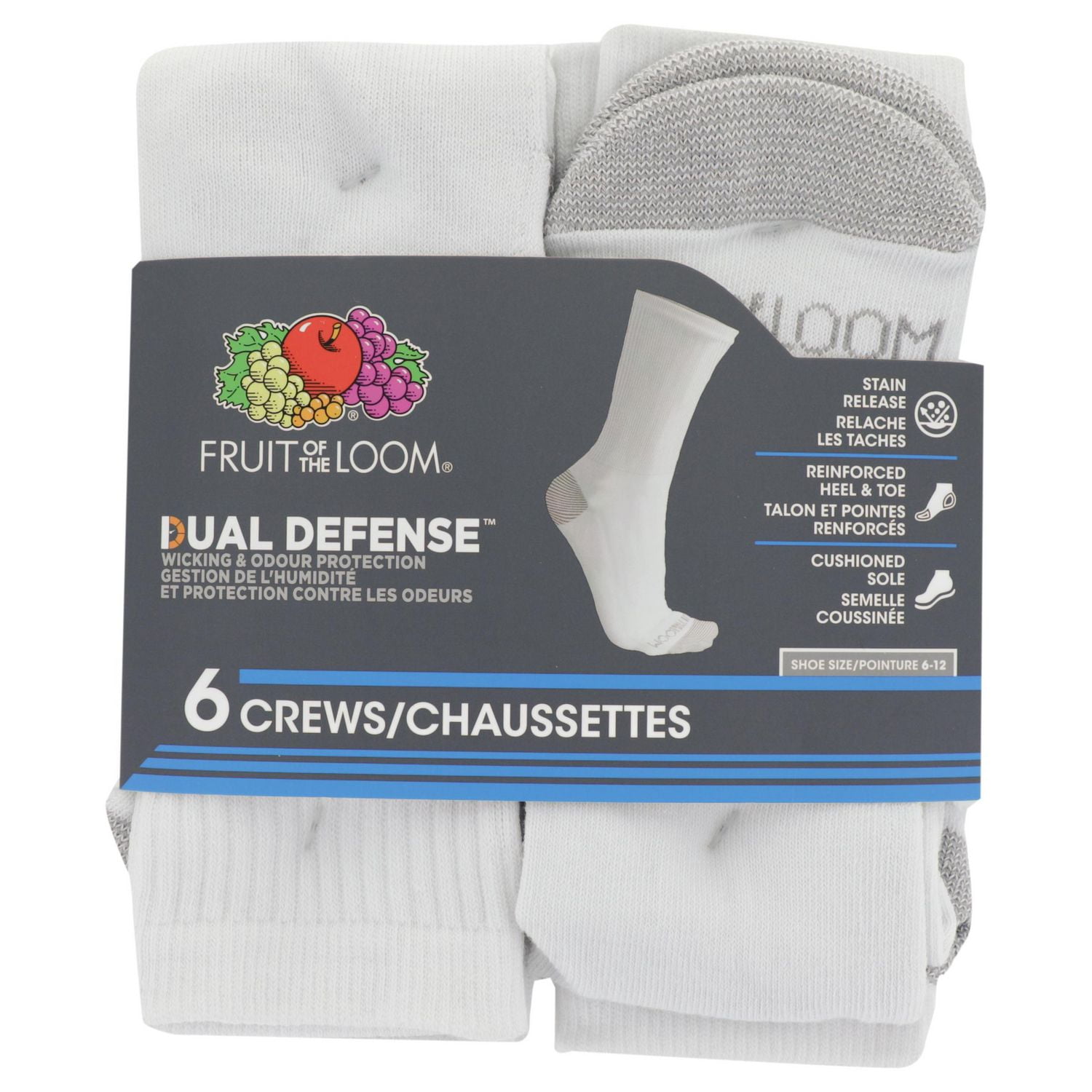 Fruit of the Loom Dual Defense Chaussettes pour hommes 6 Paires Chaussettes Fruit of the Loom