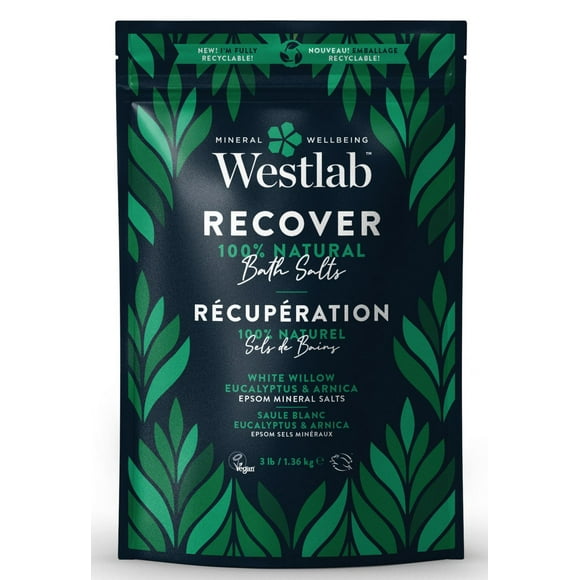 Westlab Recover - Epsom Bathing Salts with White Willow& Eucalyptus | with added Arnica | Soothe Tired and overworked muscles | 100% natural. 100% vegan, 100% cruelty-free, 1.36kg (3lb)