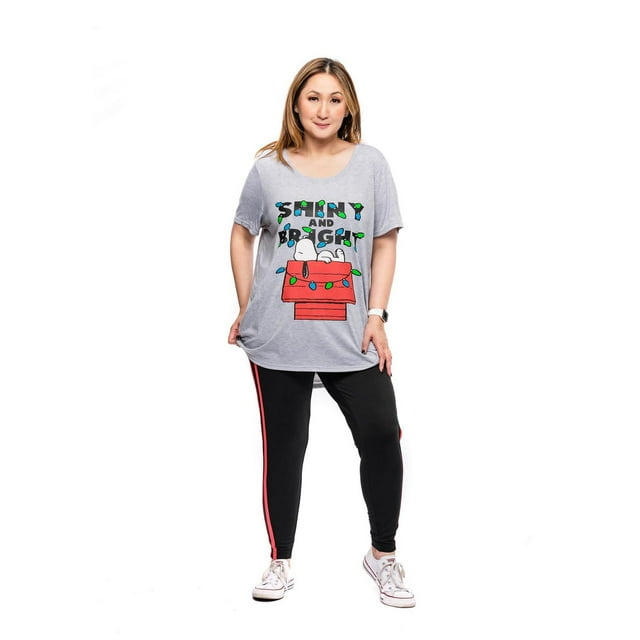Peanuts Ladies Plus Snoopy Shiny & Bright Short Sleeve High Low Top