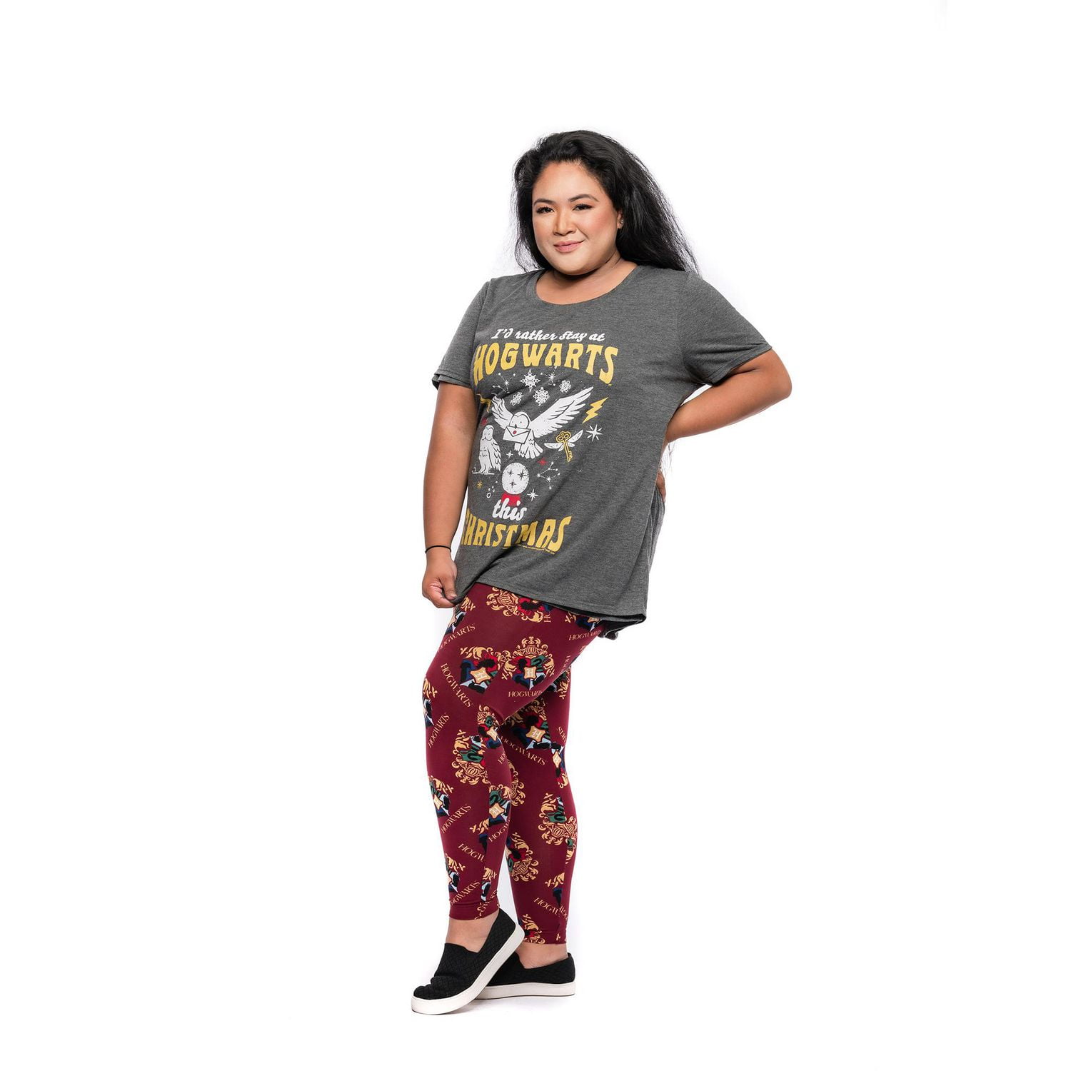 Haut bas à manches courtes Harry Potter Ladies Plus Christmas At Hogwarts