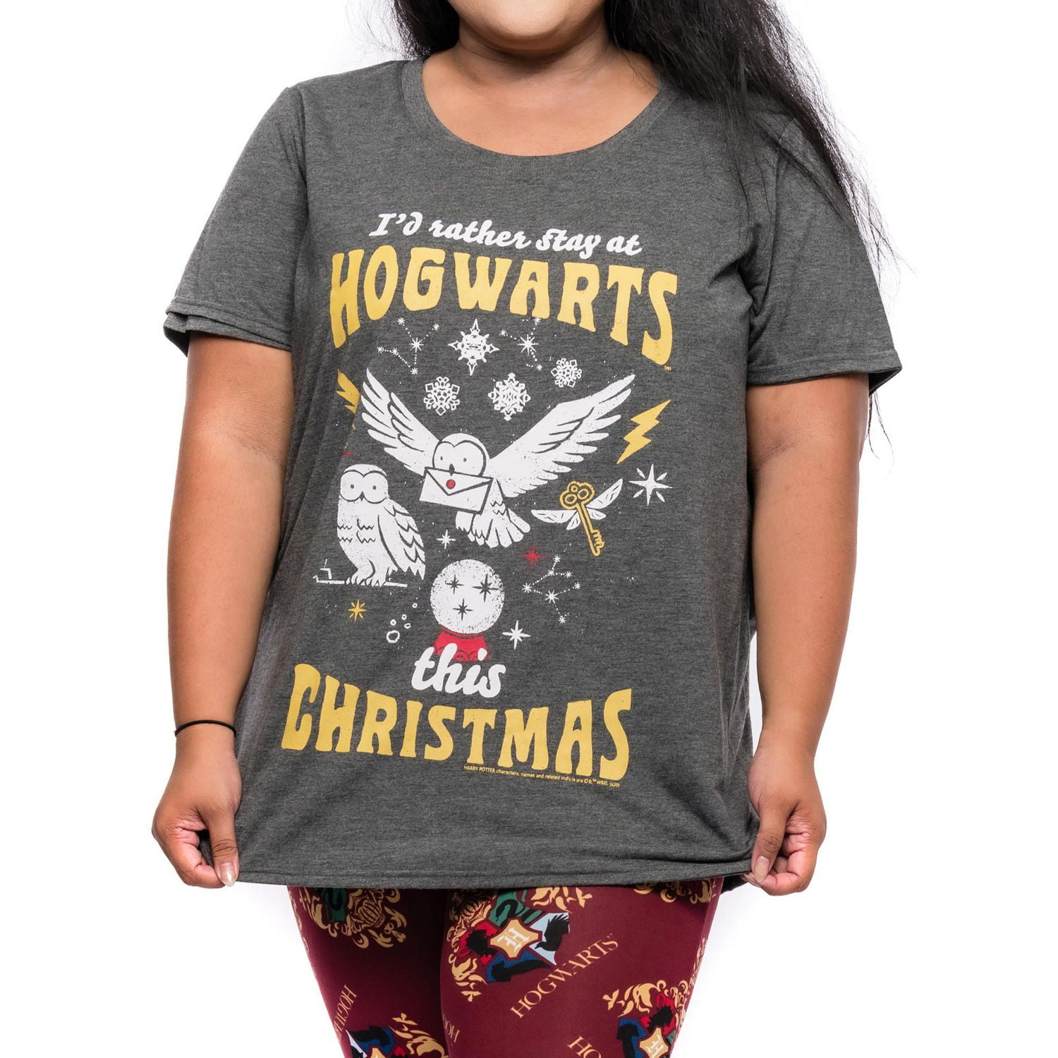 Harry Potter Ladies Plus Christmas At Hogwarts Short Sleeve High Low Top