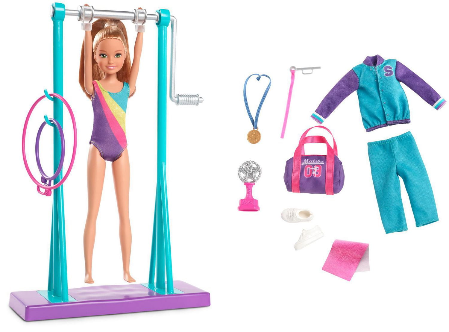 Barbie Team Stacie Doll and Gymnastics Playset with Spinning Bar and 7 Themed Accessories Walmart