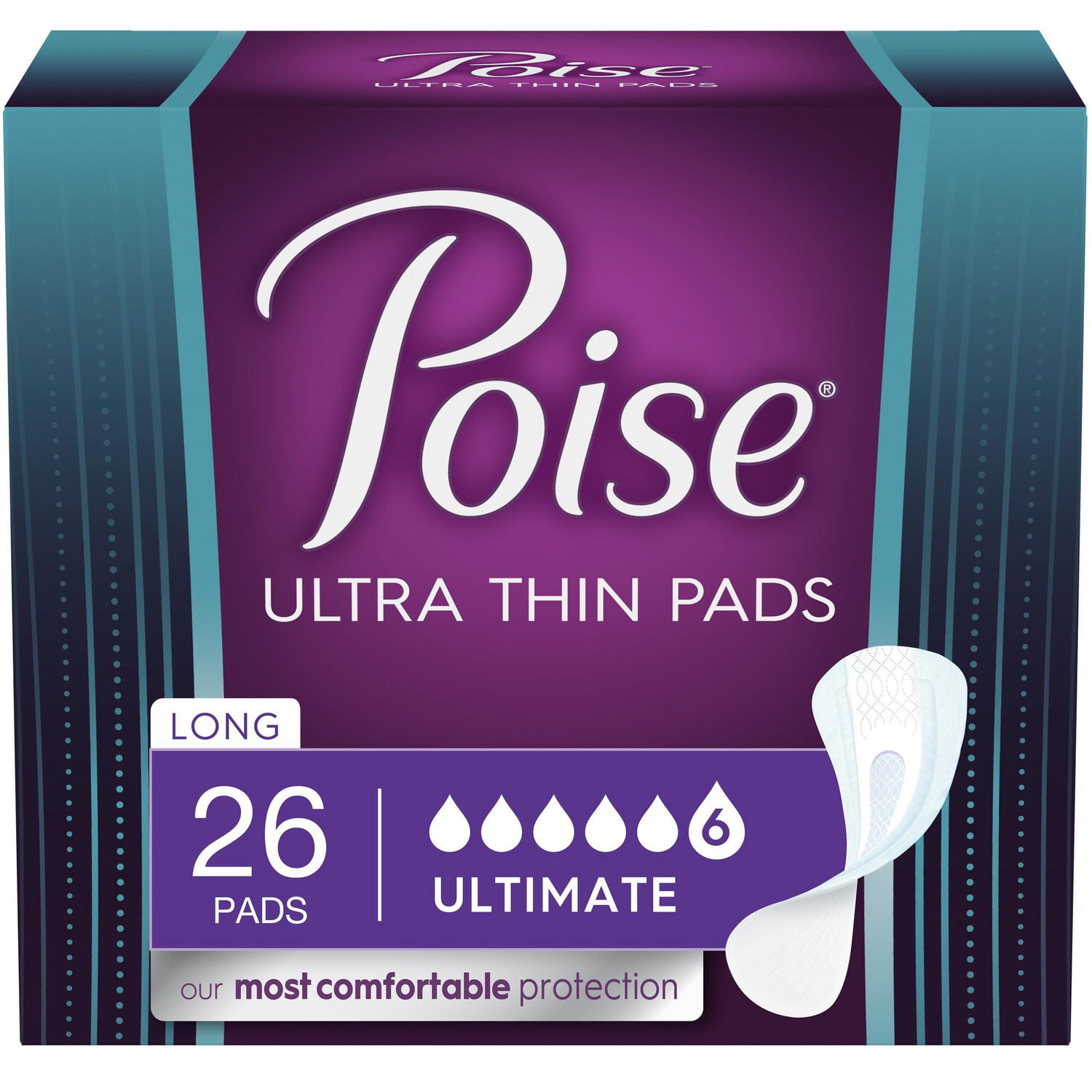 Poise Ultra Thin Incontinence Pads, Ultimate Absorbency, Long Length, 26 Count, 26 Count