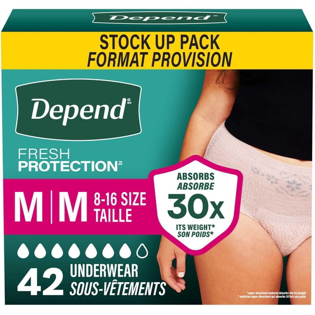 Depend Fresh Protection Adult Incontinence Underwear for Women (Formerly Depend Fit-Flex), Disposable, Maximum, Blush