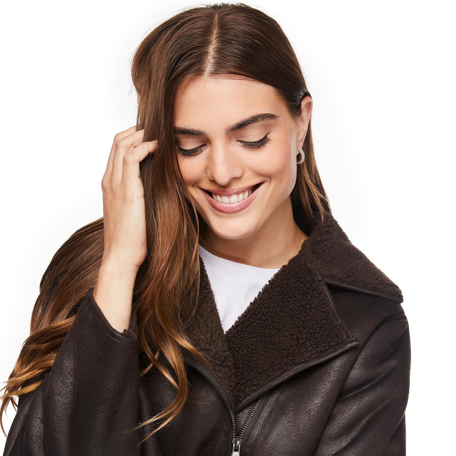 Manteau de motard en fausse peau mouton George pour femmes Tailles TP–TTG