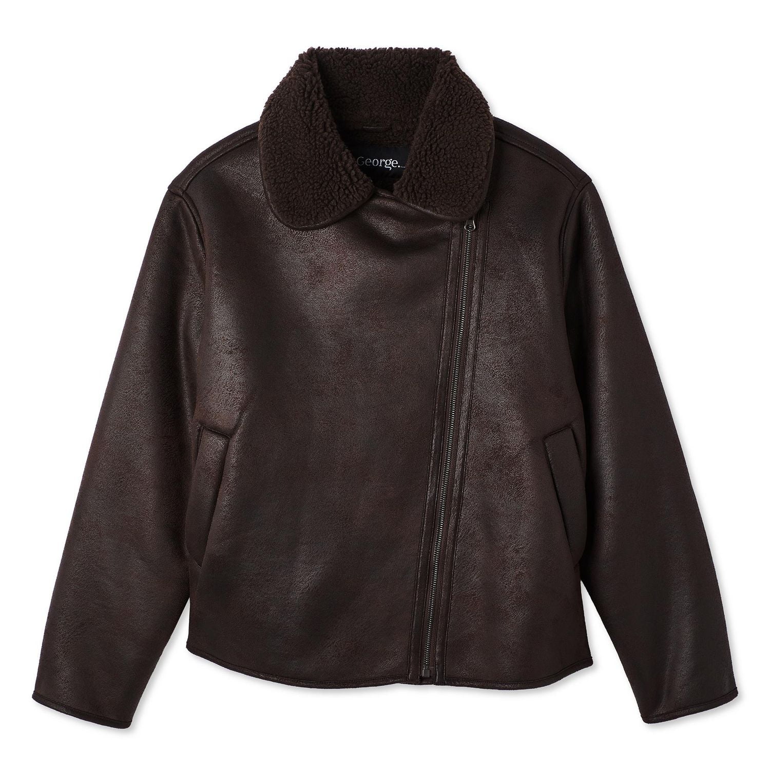 Manteau de motard en fausse peau mouton George pour femmes Tailles TP–TTG