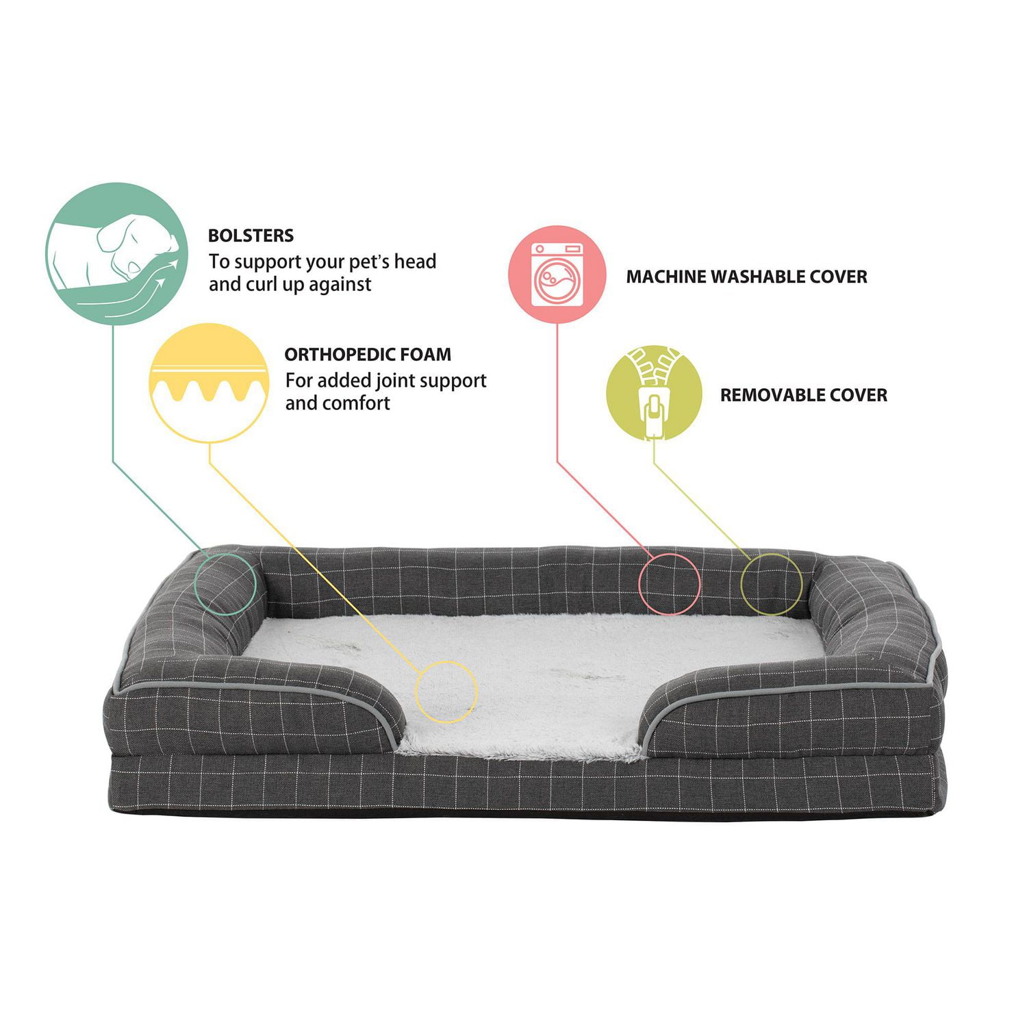 Pet Spaces 38in XL Orthopedic Lounge Sofa style Dog bed Walmart