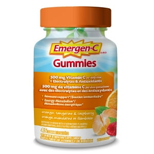 Emergen-C Immune Support Gummies, A Boost of Vitamins and Minerals, Orange, Tangerine & Raspberry Mix, 45 Gummies