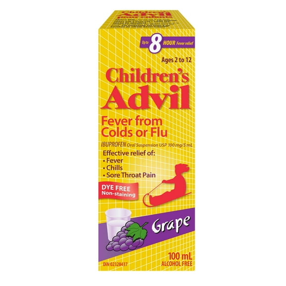 Children's Advil Fever from Colds or Flu Suspension Dye-Free Grape 100 mL