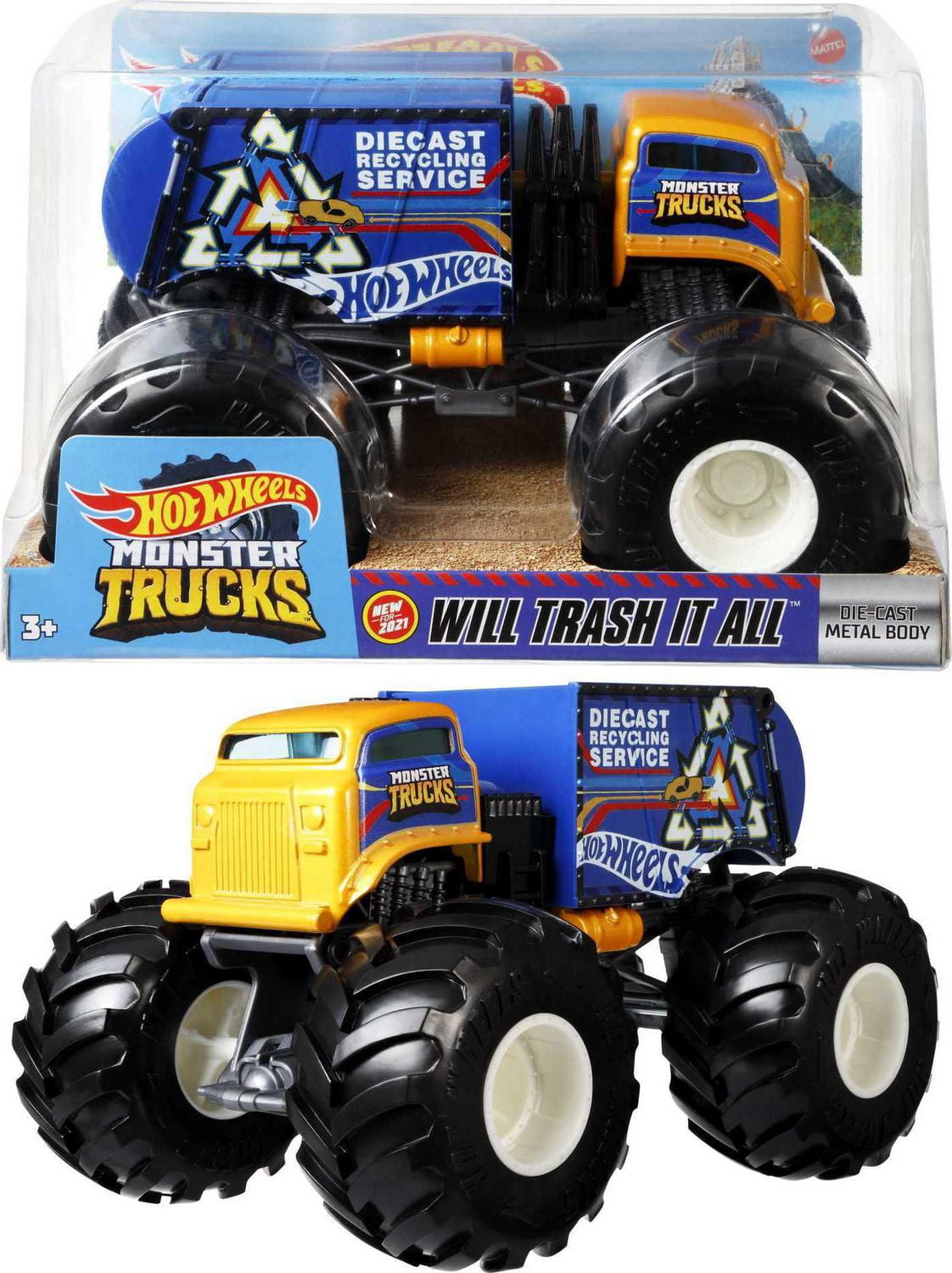 Hot Wheels Monster Trucks All BEEFED UP die-cast 1:24 Scale Vehicle with  Giant Wheels for Kids Age 3 to 8 Years Old Great Gift Toy Trucks Large  Scales