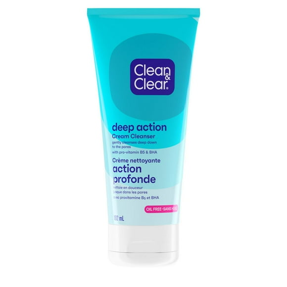 Crème nettoyante Action profonde Clean & Clear sans huile, nettoyant quotidien pour le visage en crème avec provitamine&nbsp;B5 et BHA qui élimine le sébum et les impuretés et nettoie les pores en profondeur 192 ml