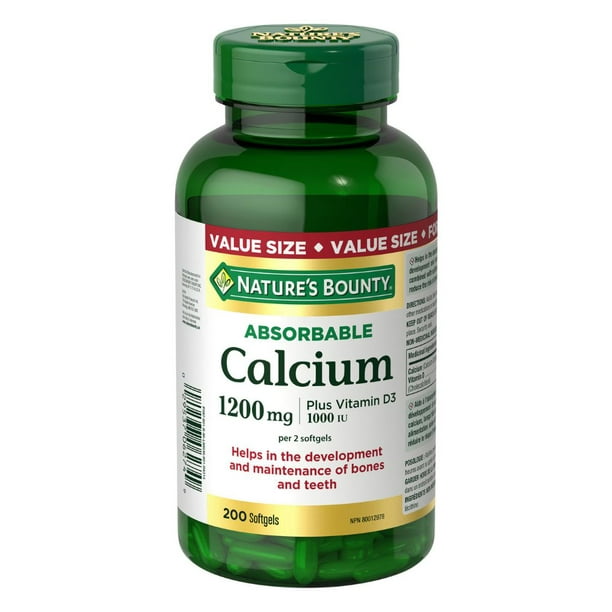 Nature's Bounty Calcium Absorbable plus Vitamine D3 format économique 200 gélules