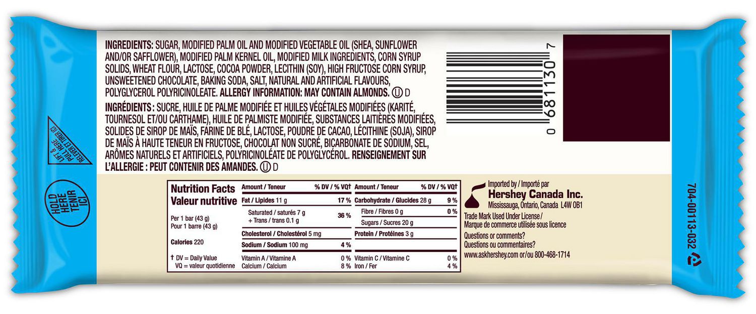 HERSHEY'S COOKIES 'N' CREME Full Size Candy Bar, 43 g 