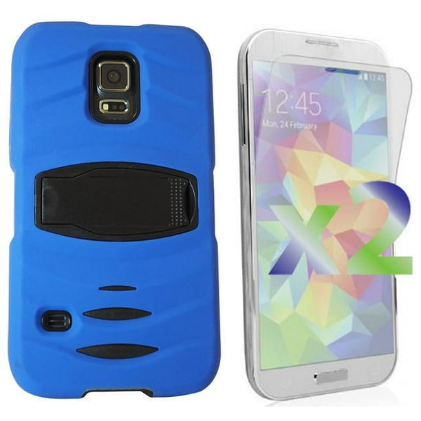Étui blindé Exian pour Samsung Galaxy S5 avec support - bleu