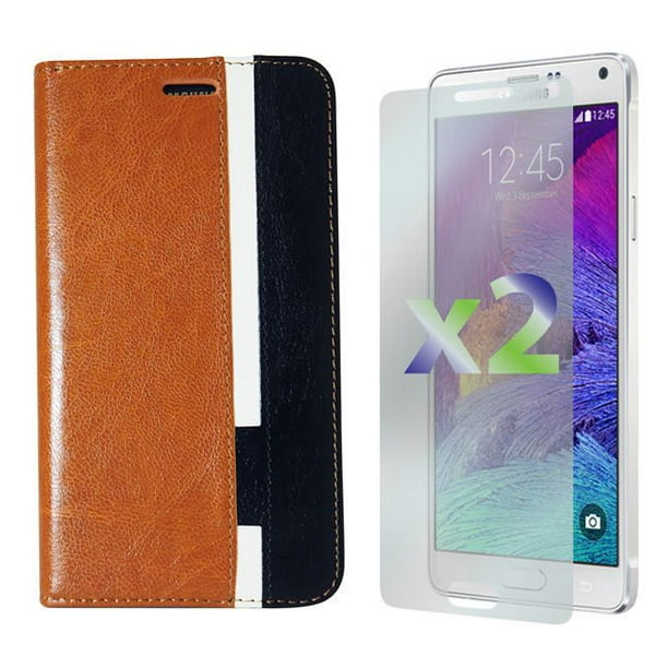 Étui portefeuille Exian en cuir pour Samsung Galaxy Note 4 - brun, blanc et noir