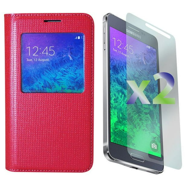 Étui plié Exian avec fenêtre d'accès aux appels pour Samsung Galaxy Alpha - rose