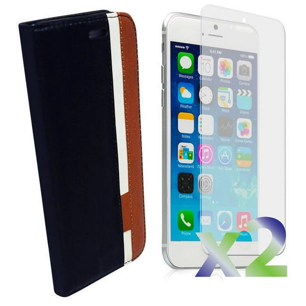 Étui portefeuille Exian en cuir pour iPhone 6 Plus - noir, blanc et brun
