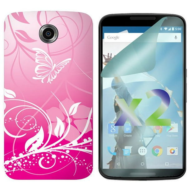 Étui Exian pour Motorola Nexus 6 à motif de papillons et fleurs - rose